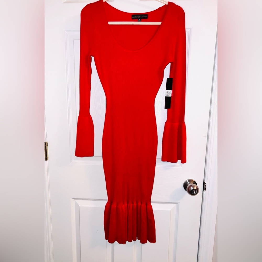 Almost famous red bells sleeve mermaid sweater dress size M New with tag